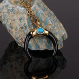 Agate Horn Necklace with Turquoise Moon Pendant Chain
