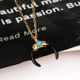 Agate Horn Necklace with Turquoise Moon Pendant Chain