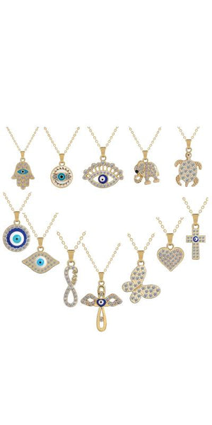Evil Eye Necklace Set Heart Cross Pendant 14k Plated Colorful Charm Jewelry Gift
