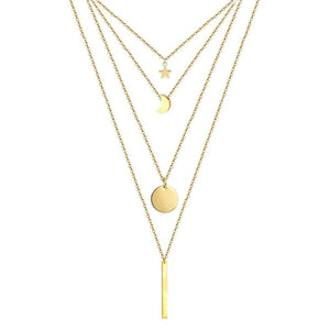 Stainless Steel Chain Pentacle Star Round Coin Moon Bar Pendants Necklaces
