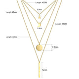 Stainless Steel Chain Pentacle Star Round Coin Moon Bar Pendants Necklaces