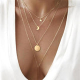 Stainless Steel Chain Pentacle Star Round Coin Moon Bar Pendants Necklaces