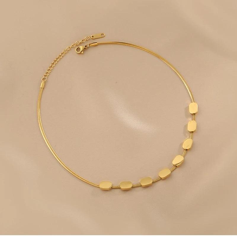 Square Titanium Steel Flat Snake Necklace Set