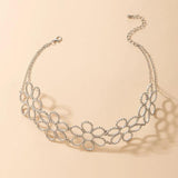 Hollow Out Geometry Silver Alloy Metal Choker Necklace