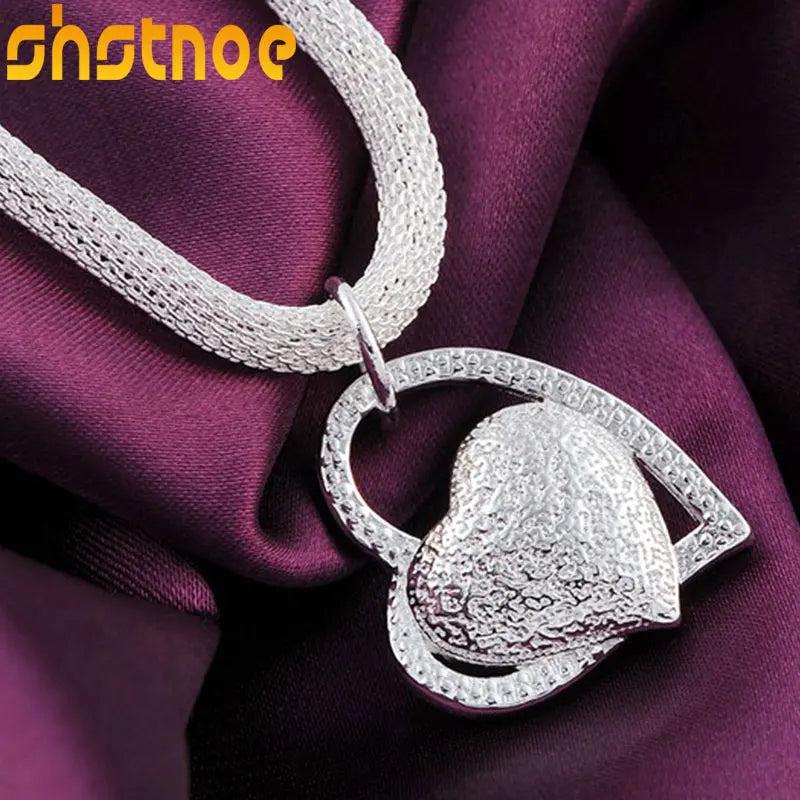 925 Silver Snake Chain Heart Pendant Necklace Women Jewelry