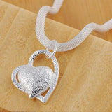 925 Silver Snake Chain Heart Pendant Necklace Women Jewelry