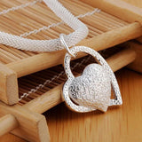 925 Silver Snake Chain Heart Pendant Necklace Women Jewelry