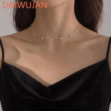 Silver Clavicle Chain Necklace Beads Charm Choker Boho Party Jewelry