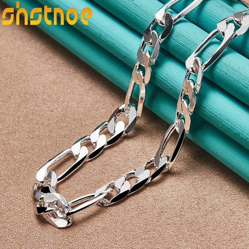 925 Silver 8mm Geometric Cuban Chain Necklace Men Women Party Engagement