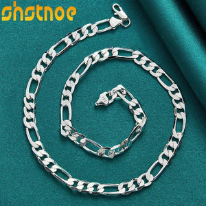 925 Silver 8mm Geometric Cuban Chain Necklace Men Women Party Engagement