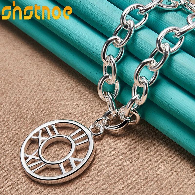925 Silver Roman Numeral Pendant Necklace 18-Inch Chain for Party Engagement