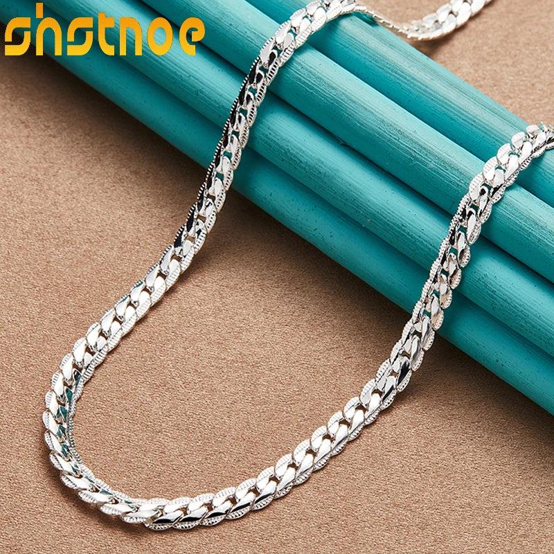 925 Silver 6mm Side Chain Necklace for Women 16-24 Inch