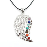 Healing Chakra Crystal Pendant Necklace Reiki Stone Beads Wing Charm Pendulum