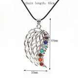 Healing Chakra Crystal Pendant Necklace Reiki Stone Beads Wing Charm Pendulum