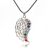 Healing Chakra Crystal Pendant Necklace Reiki Stone Beads Wing Charm Pendulum