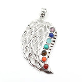 Healing Chakra Crystal Pendant Necklace Reiki Stone Beads Wing Charm Pendulum