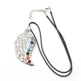 Healing Chakra Crystal Pendant Necklace Reiki Stone Beads Wing Charm Pendulum