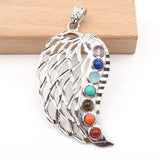 Healing Chakra Crystal Pendant Necklace Reiki Stone Beads Wing Charm Pendulum