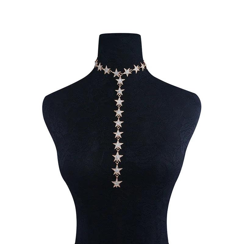 Stars Choker Necklace Crystal Rhinestone Women Body Jewelry