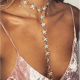 Stars Choker Necklace Crystal Rhinestone Women Body Jewelry