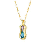 316L Stainless Steel Purple Crystal Zircon Bizarre Peanut Titanium Jewelry Neckl
