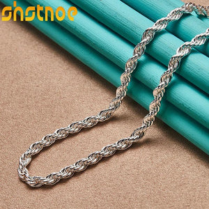 925 Silver 4mm Twisted Rope Chain Necklace for Man Women