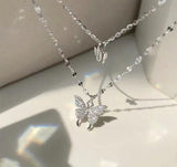 Silver Butterfly Necklace Double Layer Pendant Clavicle Chain for Women