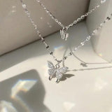 Silver Butterfly Necklace Double Layer Pendant Clavicle Chain for Women