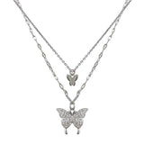 Silver Butterfly Necklace Double Layer Pendant Clavicle Chain for Women