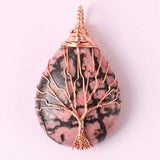 Copper Wire Wrap Rhodonite Teardrop Pendant Necklace