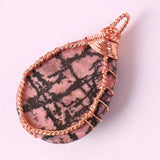 Copper Wire Wrap Rhodonite Teardrop Pendant Necklace