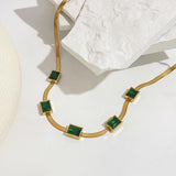 Green Baguette CZ Charm Chain Choker Necklace