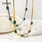 Green Baguette CZ Charm Chain Choker Necklace