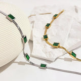 Green Baguette CZ Charm Chain Choker Necklace