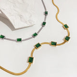 Green Baguette CZ Charm Chain Choker Necklace