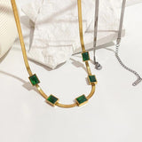 Green Baguette CZ Charm Chain Choker Necklace