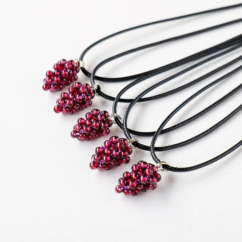 Garnet Stone Pendant Necklace Jewelry Rope Chain Choker