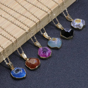 Reiki Chakra Stone Pendant Necklace Healing Quartz Flower Agate Crystal