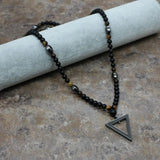 Vintage Style Crown Beaded Strand Chain Necklace Men Triangle Pendant