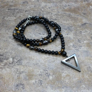 Vintage Style Crown Beaded Strand Chain Necklace Men Triangle Pendant