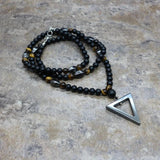 Vintage Style Crown Beaded Strand Chain Necklace Men Triangle Pendant