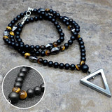 Vintage Style Crown Beaded Strand Chain Necklace Men Triangle Pendant