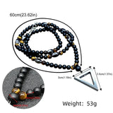 Vintage Style Crown Beaded Strand Chain Necklace Men Triangle Pendant