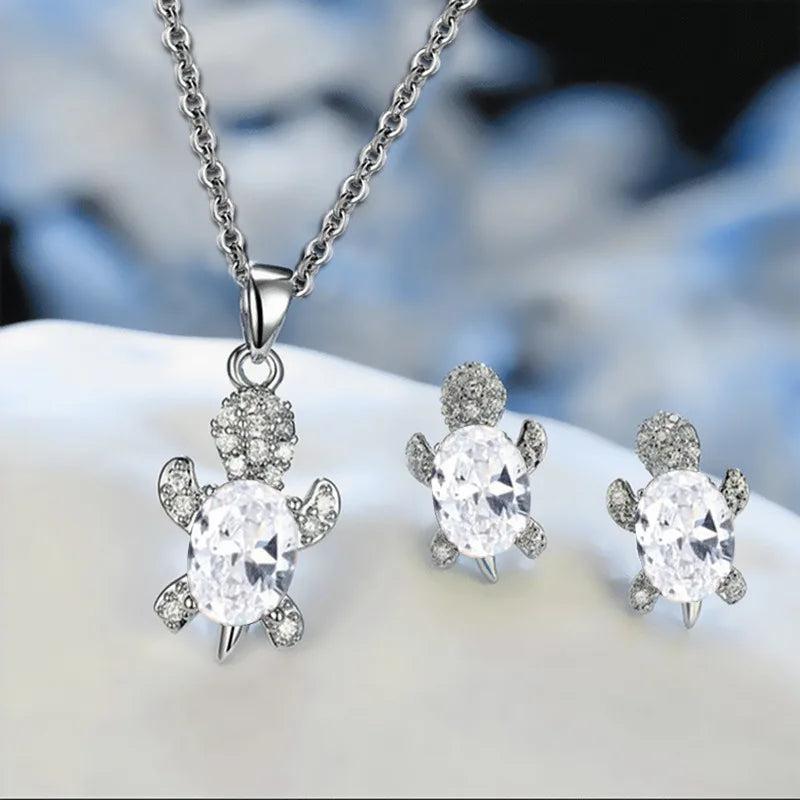 Silver Sea Tortoise Zircon Necklace for Women Girl