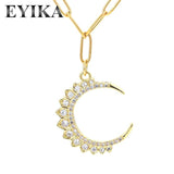 Zircon Crescent Moon Pendant Necklace Stainless Steel Chain Female Choker