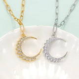 Zircon Crescent Moon Pendant Necklace Stainless Steel Chain Female Choker