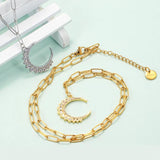 Zircon Crescent Moon Pendant Necklace Stainless Steel Chain Female Choker