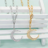 Zircon Crescent Moon Pendant Necklace Stainless Steel Chain Female Choker
