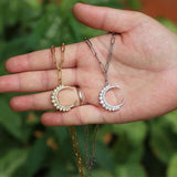 Zircon Crescent Moon Pendant Necklace Stainless Steel Chain Female Choker