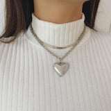 Layers Pendant Necklace Love Heart Choker Clavicle Statement Jewelry